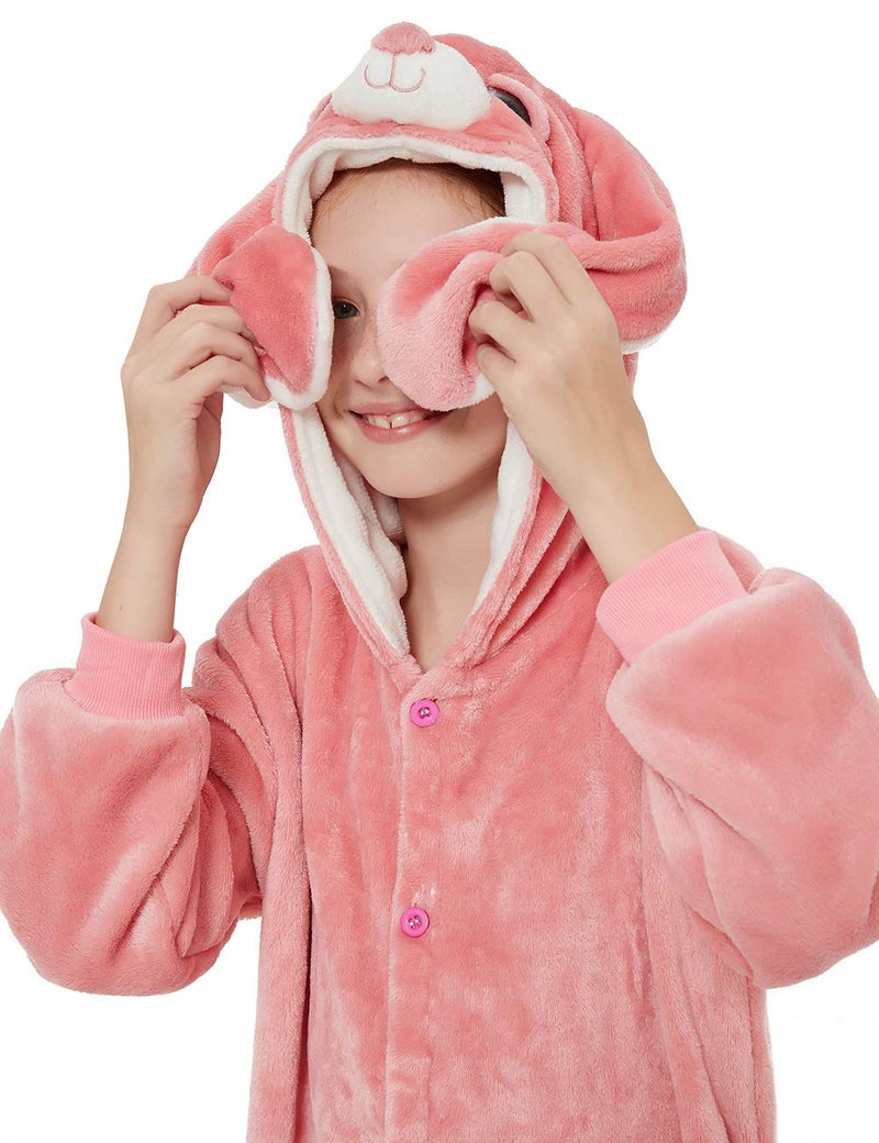 ABENCA Easter Kids Bunny Onesie Rabbit Pajamas for Girls Cartoon One Piece Animal Halloween Christmas Cosplay Costume.Pink Bunny.140 - Image 3